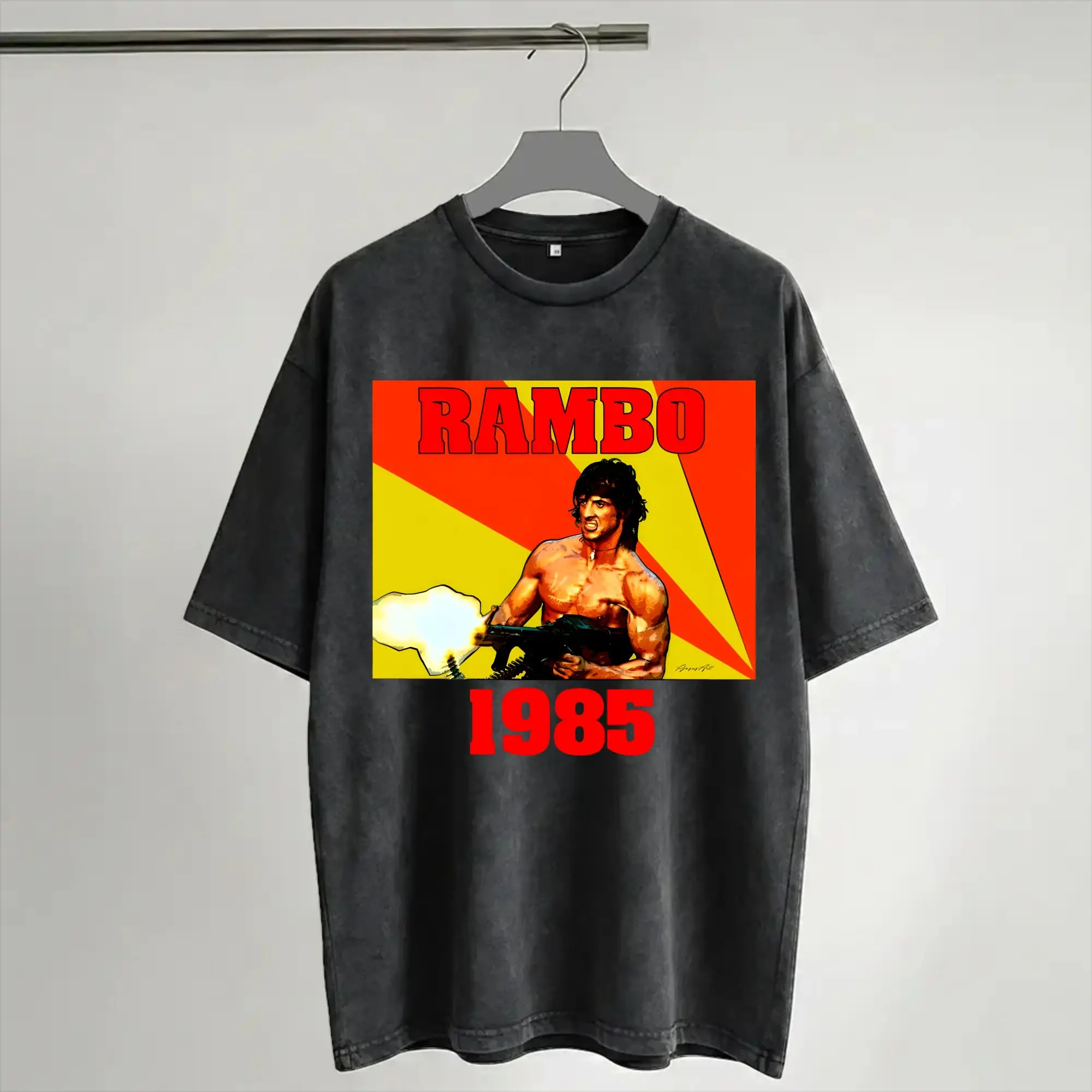 Graphic Printed John Rambos Washed Shirts Merch Harajuku T-Shirts  Men Women Tees