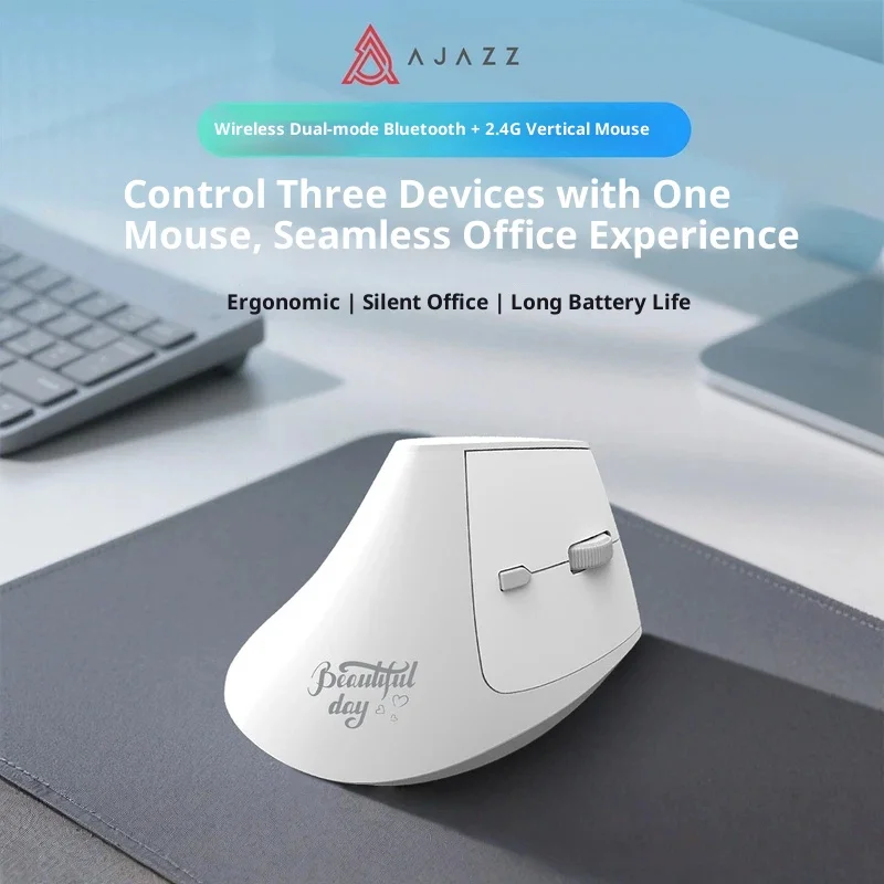 Новая черная беспроводная Bluetooth вертикальная мышь Jue I300, бесшумная двухрежимная перезаряжаемая специальная компьютерная офисная эргономичная праздничные подарки