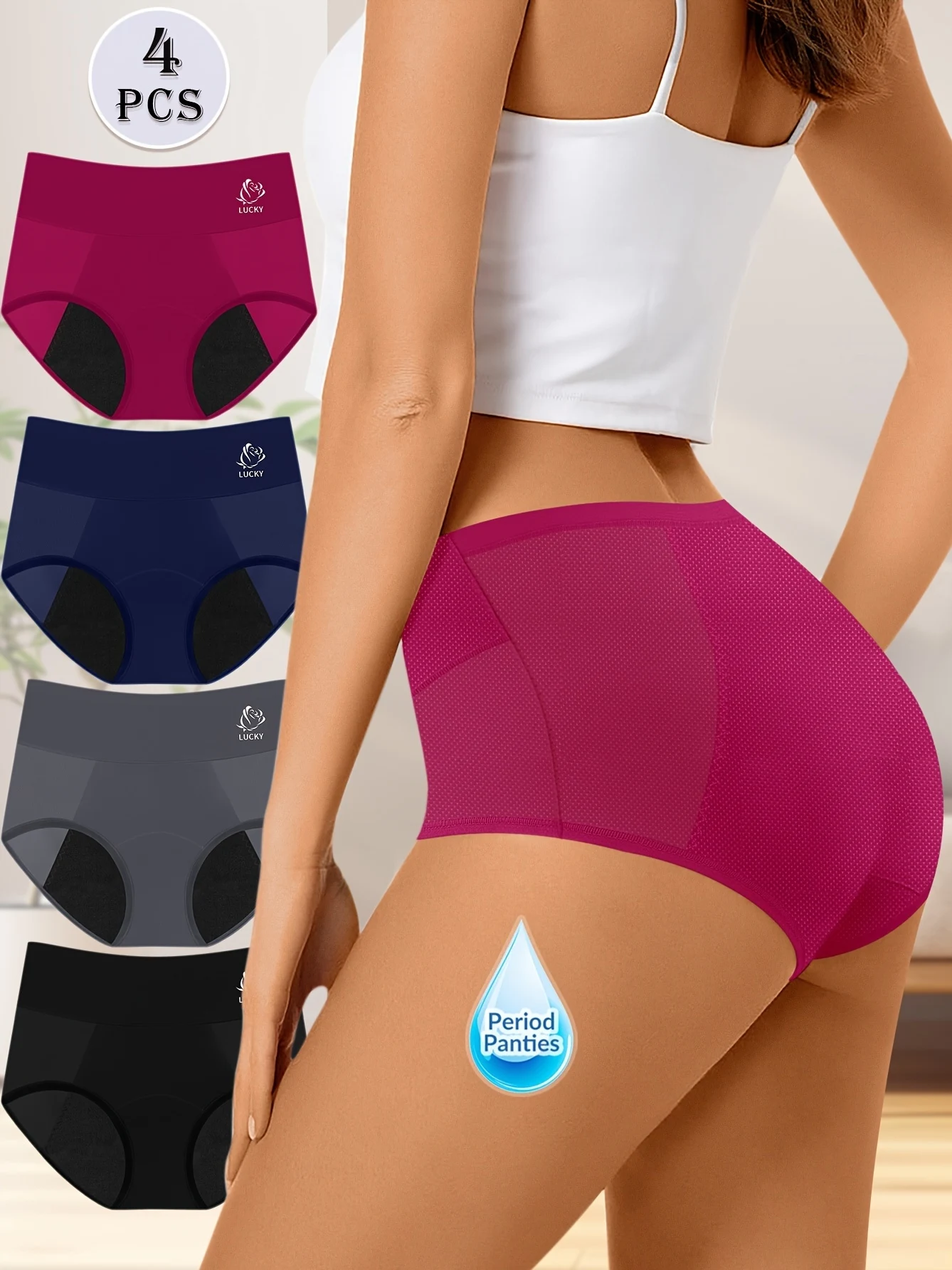 4pcs Solid Breathable Elastic Briefs, Simple Anti Leak Period Intimate Panties, Women's Lingerie & Underwear