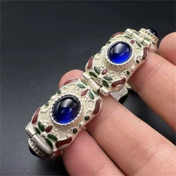 Mai Chuang/ Nepalese Tibetan Silver Cloisonne Inlaid Gemstone Ethnic Style Bracelet Men and Women Fashionable Personalized Gift