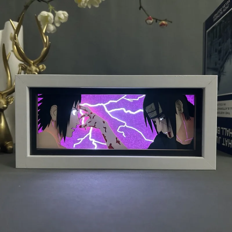 Naruto Anime LED Night Light Itachi Madara Sasuke Paper-cut Lamp Desktop Ornament Action Figures Ambient Lighting Bedside Lamp