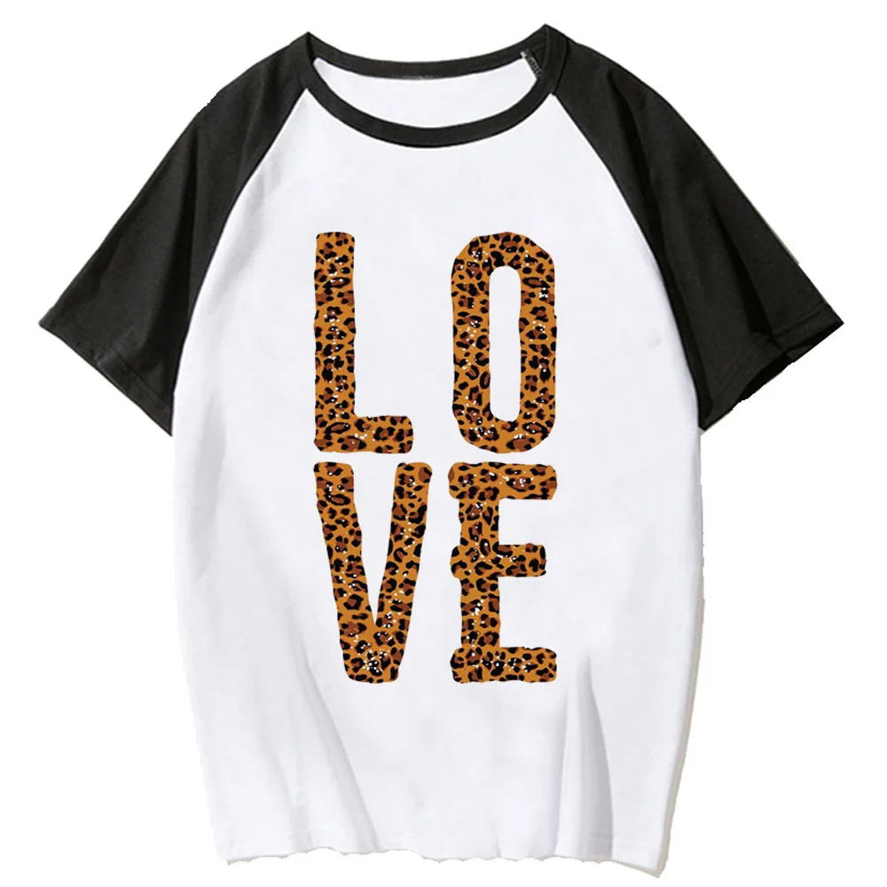 Leopard Print Love tshirt women trendy modern style top girl Japanese clothing