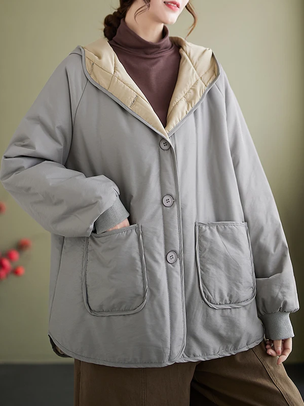 

Простое повседневное женское джутовое пальто для поездок на работу, осенне-зимняя верхняя одежда с капюшоном, хлопковая одежда с изображением хлеба, дизайн бирки