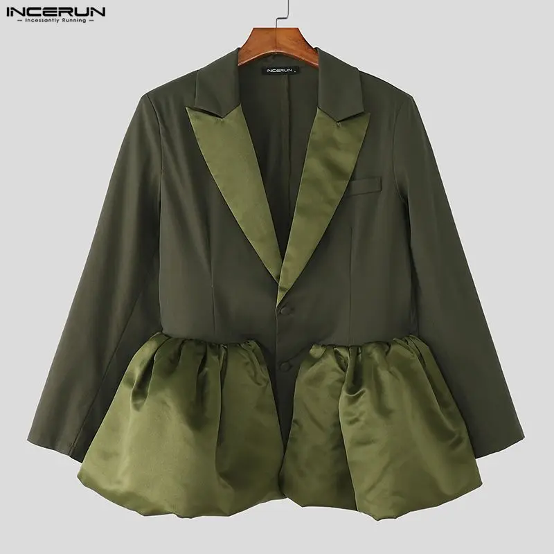 INCERUN hommes Blazer Satin Patchwork revers à manches longues un bouton mâle costume Streetwear élégant personnalité mode mince manteaux hommes