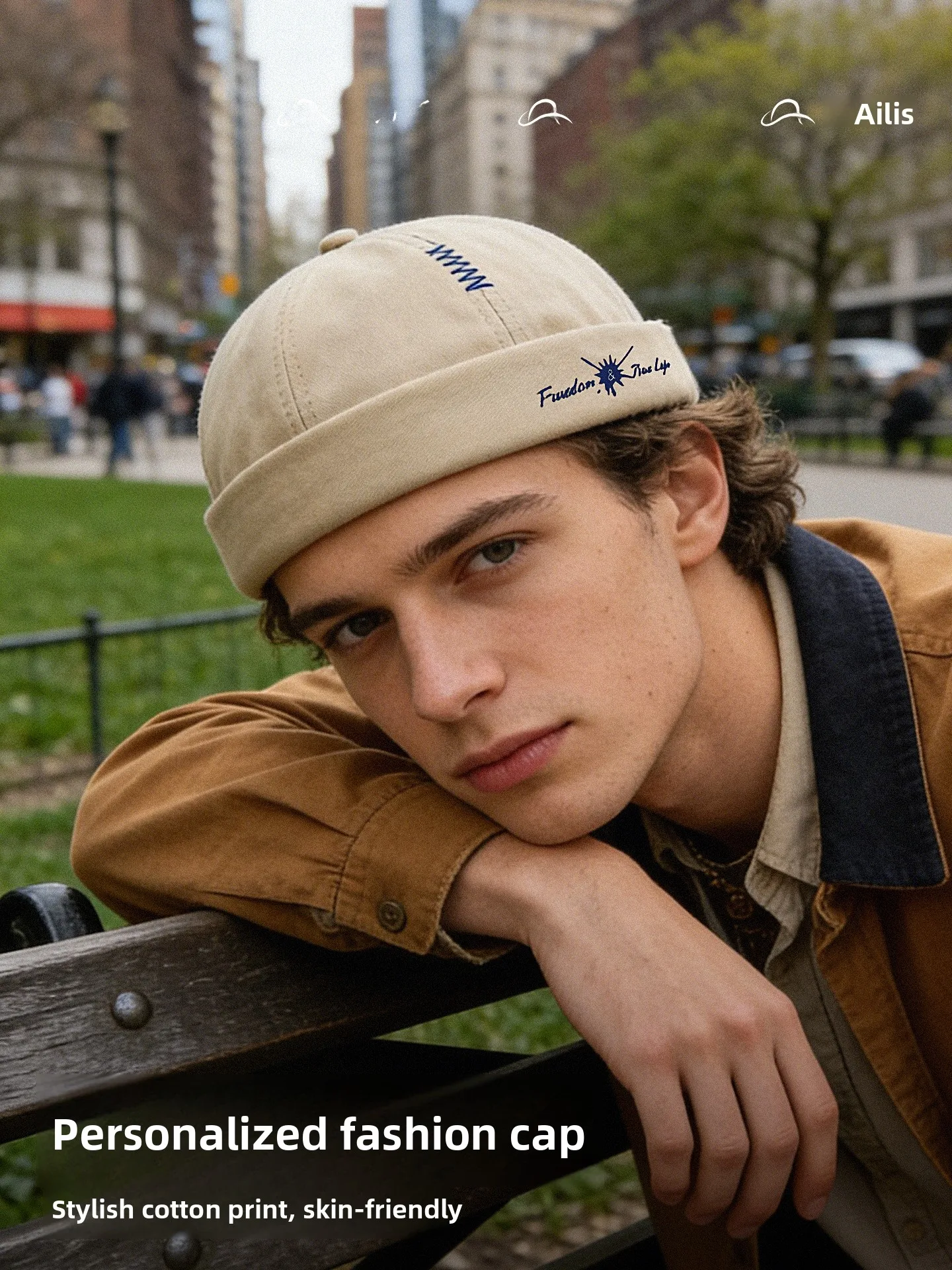 春夏薄手純綿フラットキャップメンズつばなしカフ付きメロンスキンハットトレンドヒップホップアーティスティックハット小顔効果多用途帽子