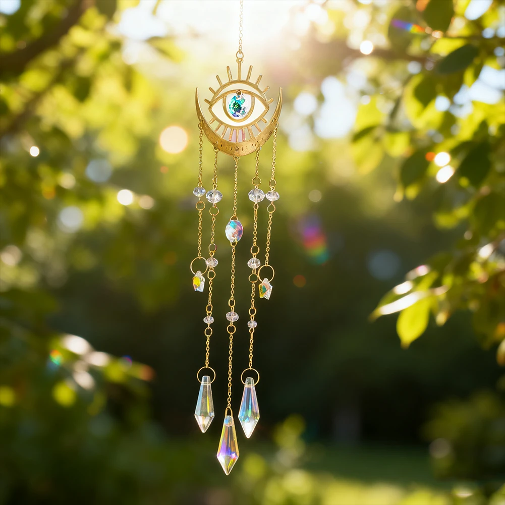 Evil Eye Crystal Suncatcher Amulet Protect Window Hanging Sunlight Rainbow Maker Eye-catching Prism Bead Car Pendant Witch Decor