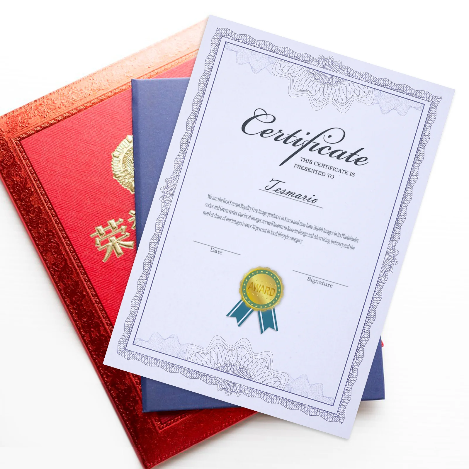 150G شهادة فارغة الصفحات الداخلية 50 ورقة زرقاء 12K عالية الجودة ورقة حفل توزيع شهادات طلاب التخرج