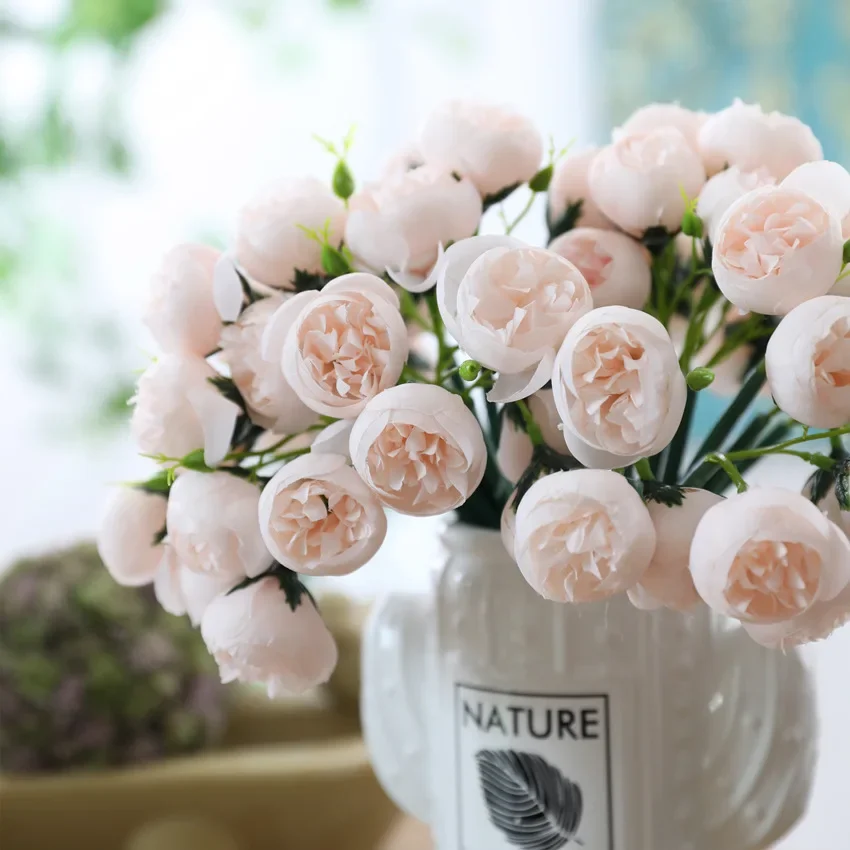 

27heads Roses Pink Peony Artificial Flowers Silk Bouquet Fake Flower for Table Vase Arrange Home Wedding Decoration Flowers