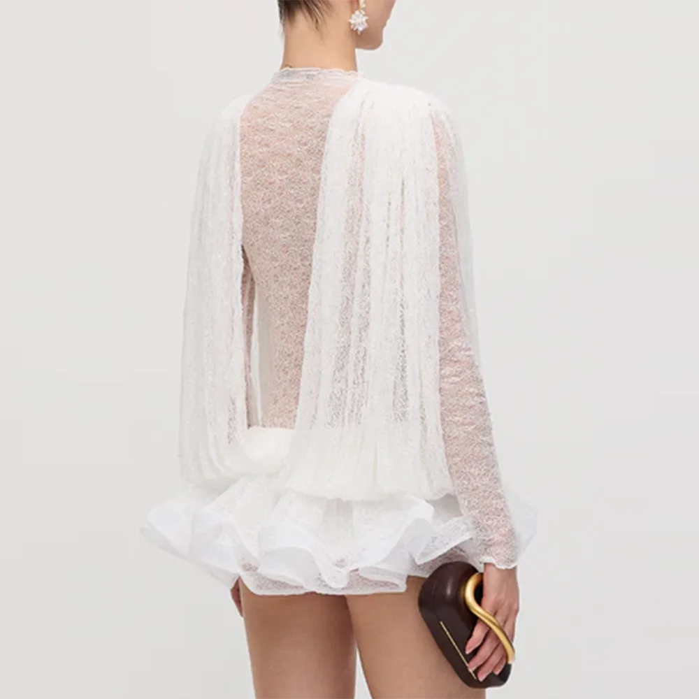 Twotwinstyle sólido solto mini vestidos para mulheres o pescoço manga longa cintura alta temperamento mini vestido feminino estilo de moda