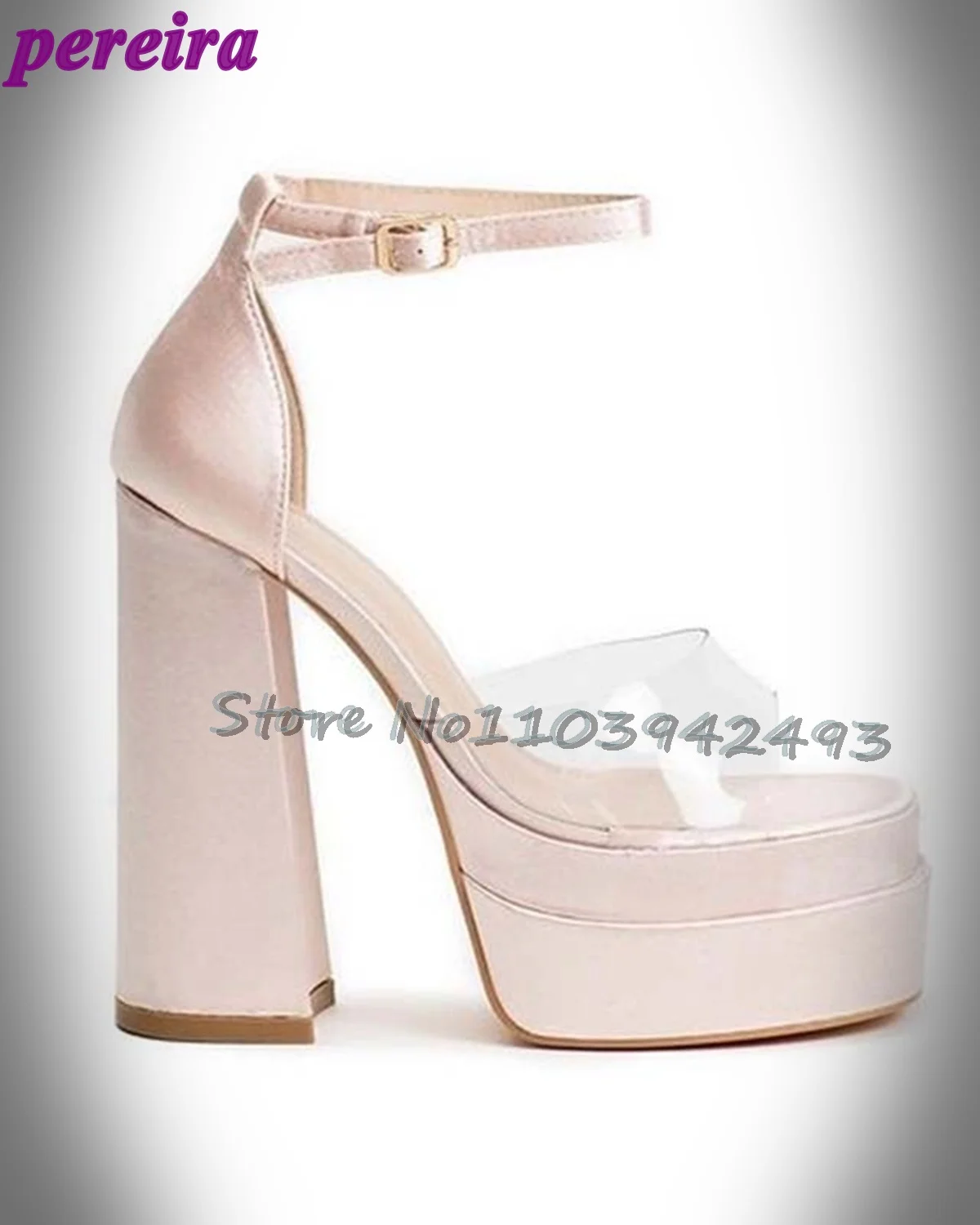 

Transparent Pvc Heeled Sandals Open Toe Satin High Heels Platform Square Toe Summer 2025 Ankle buckle Strap Women Luxury Shoes