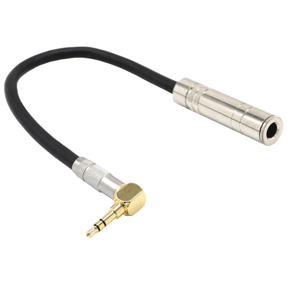 A41Z-6.35 Female Stereo To 3.5 Male Plug Jack Stereo Hifi Mic Audio Extension Cable Short 90 Degree Angled Audio Line Cable