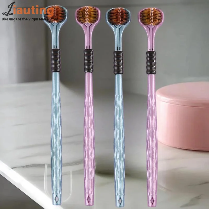 2pcs 3D Stereo Three-Sided Toothbrush Ultra Fine Soft Hair Adult Toothbrushes Tongue Scraper Oral Care 360° Cleaning Teeth Brush