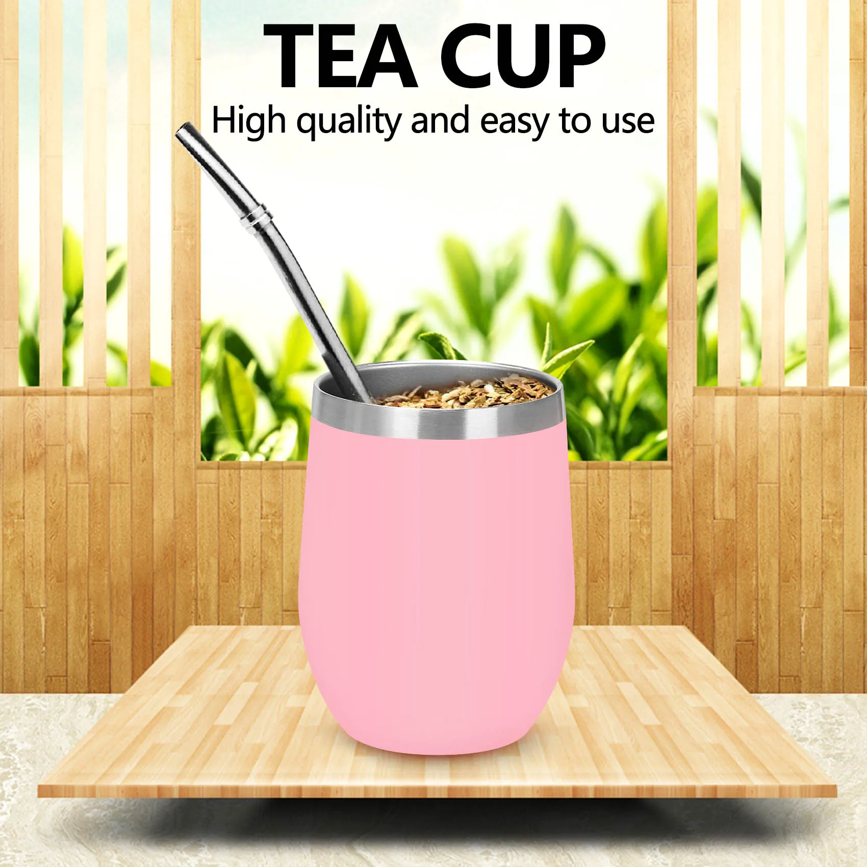 Double-Wall Stainless Yerba Gourd Mate Tea Set Water Mate Tea Cup with Lid Spoon Straw Bombilla Filter Brush,Pink