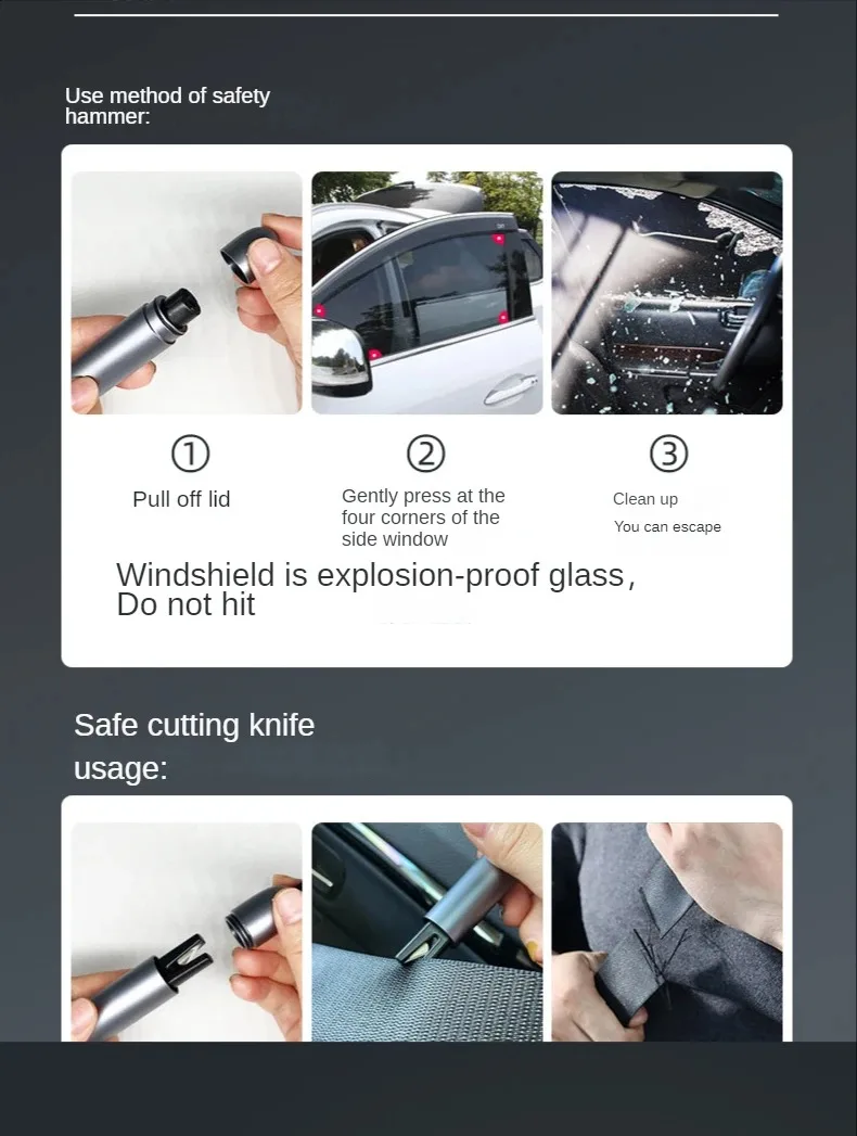 2er-Pack Auto-Sicherheitshammer Fensterzerschläger Notfall-Selbstrettungswerkzeug mit Gurtschneider für Auto und Außenbereich – Detail 2