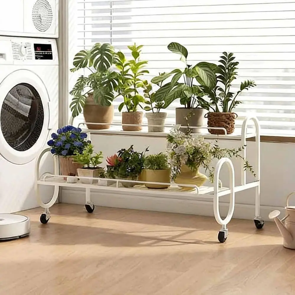 

Двухуровневая белая подставка для растений на колесиках для балкона и гостиной, 100 см