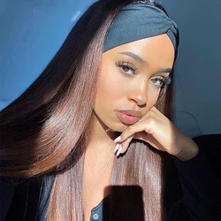 #4 Chocolate Brown Straight Headband Human Hair Wigs Fro Black Women Full Machine Made Scarf Brown Wig Peruvian Hair 180%