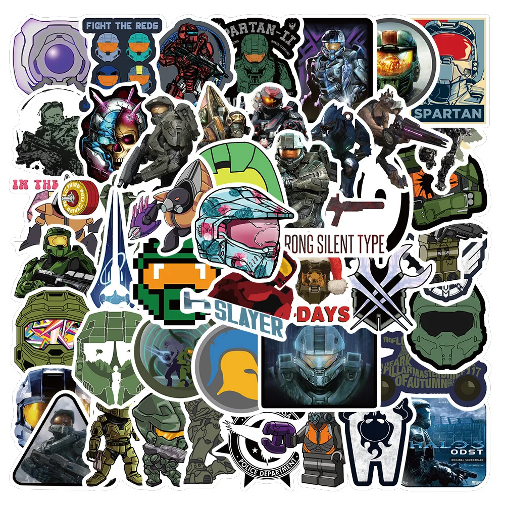 50 sztuk Halo strzelanka Graffiti naklejki z motywem kreskówkowym naklejki graffiti DIY bagaż Laptop deskorolka motocykl naklejki rowerowe