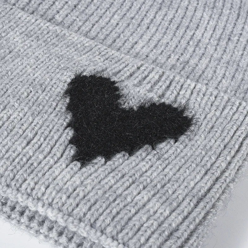 New Autumn Hat Solid Color Warm Soft Winter Hat For Women Knitted Acrylic Heart Beanies Cap Outdoorr Casual Skullies Gift Bonnet image 5