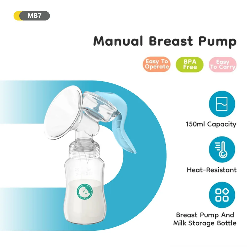 Portable Manual Breast Pump Food Grade Silicone BPA-Free Breastfeeding Milk Extractor With Soft Cushion&Gentle Suction MB7