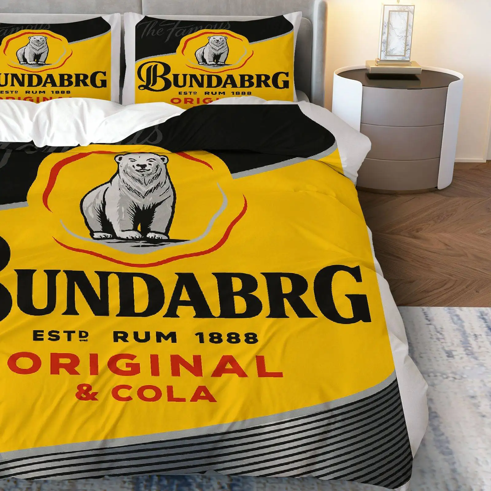Customize 3pcs Duvet Cover Set, 1 Duvet+2 Pillowcases ( Without filler), Polar Bear Logo Vintage Retro Beer Brand theme, Party b