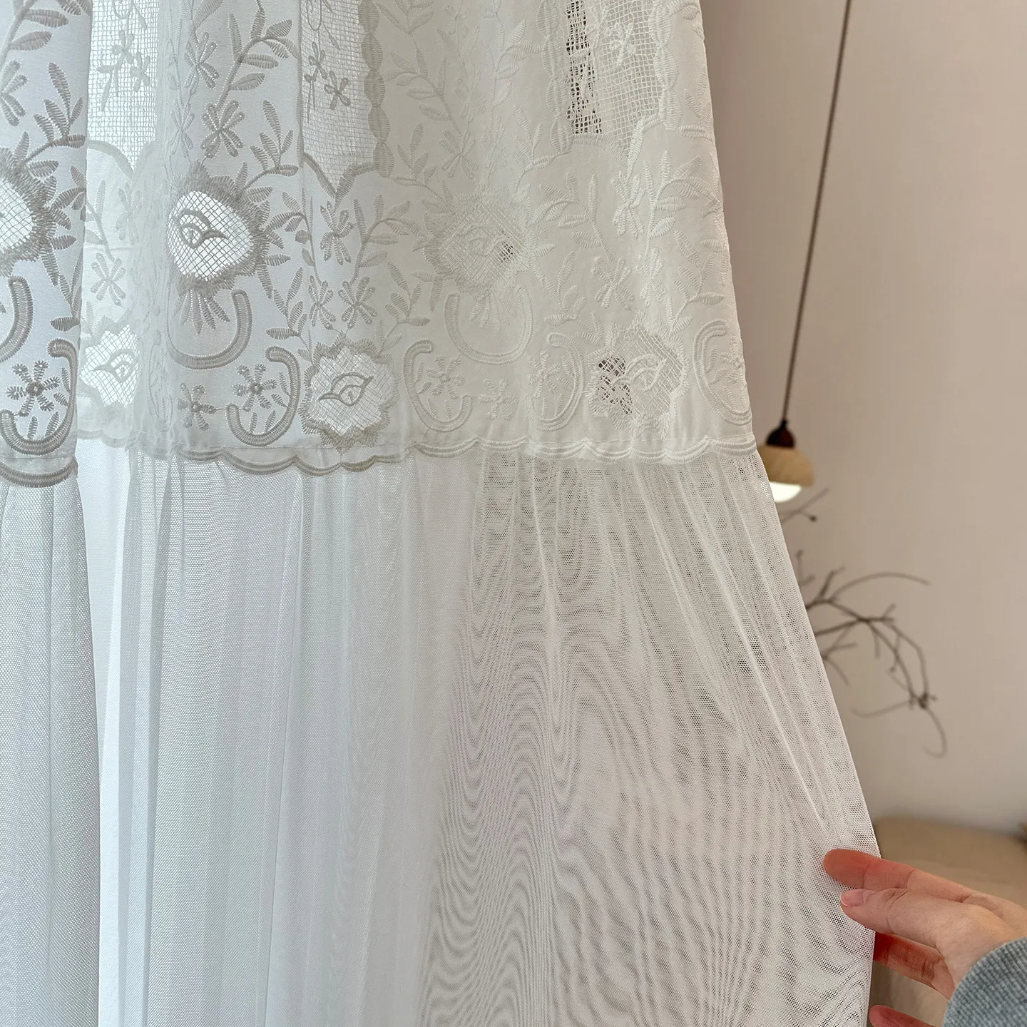New French Lace Patchwork Skirt White Screens for Living Room Bedroom French Window Balcony Window Customized Finished Tulle