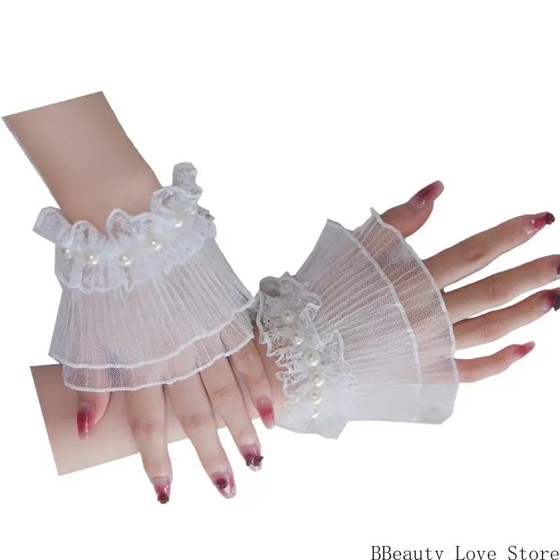 Mangas fotografía claves uñas perlas puños encaje mangas brazo elástico