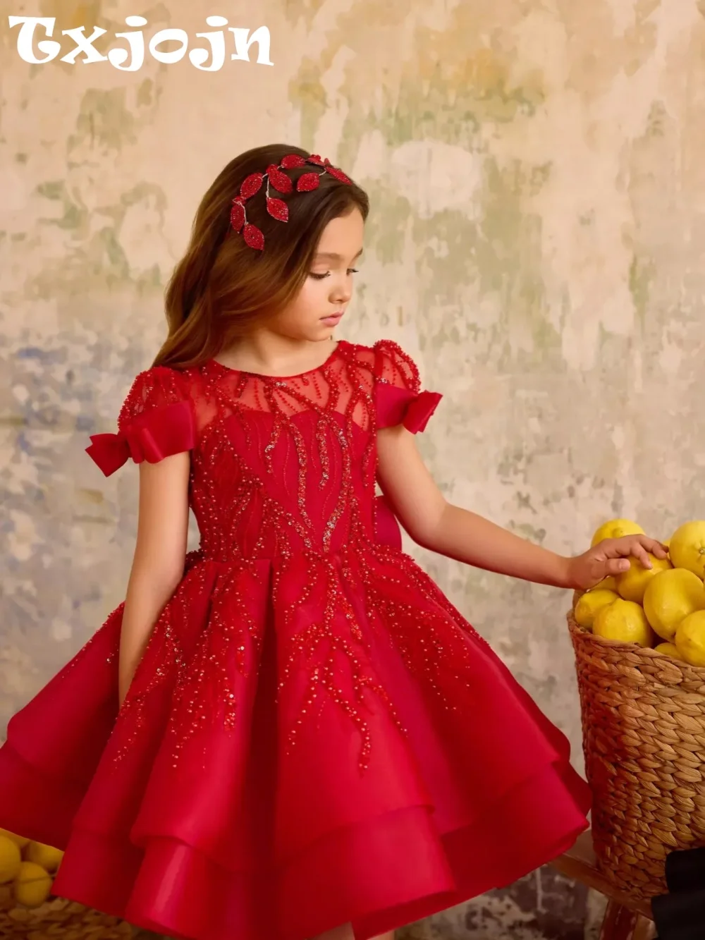 عيد الميلاد أنيقة مطرز الفتيات فساتين للحزب الحلو الفاخرة القوس البسيطة الاطفال الأميرة ثوب أزياء مسرحية حجم كبير 2-14Y