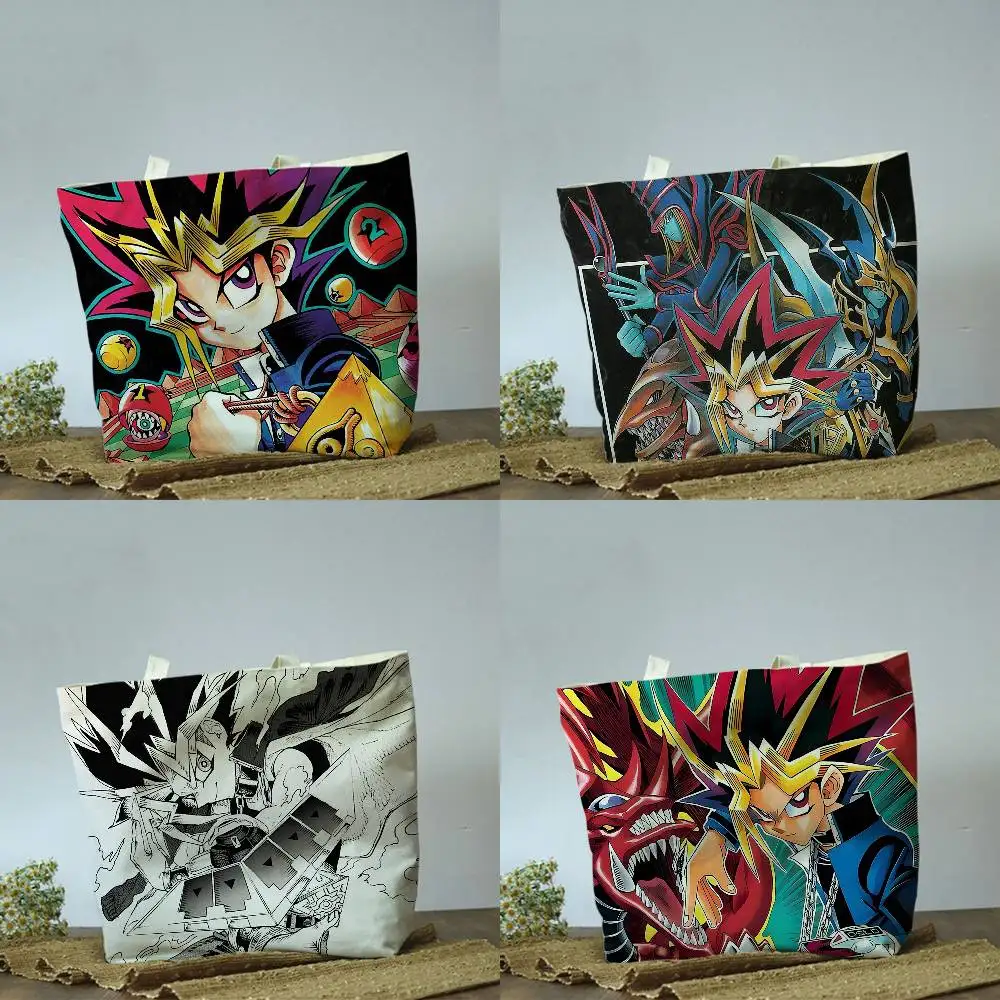 yami yugi Yugi Mutou  Plain Beige Cotton Polyester Canvas Shoulder Bag for Grocery & Travel