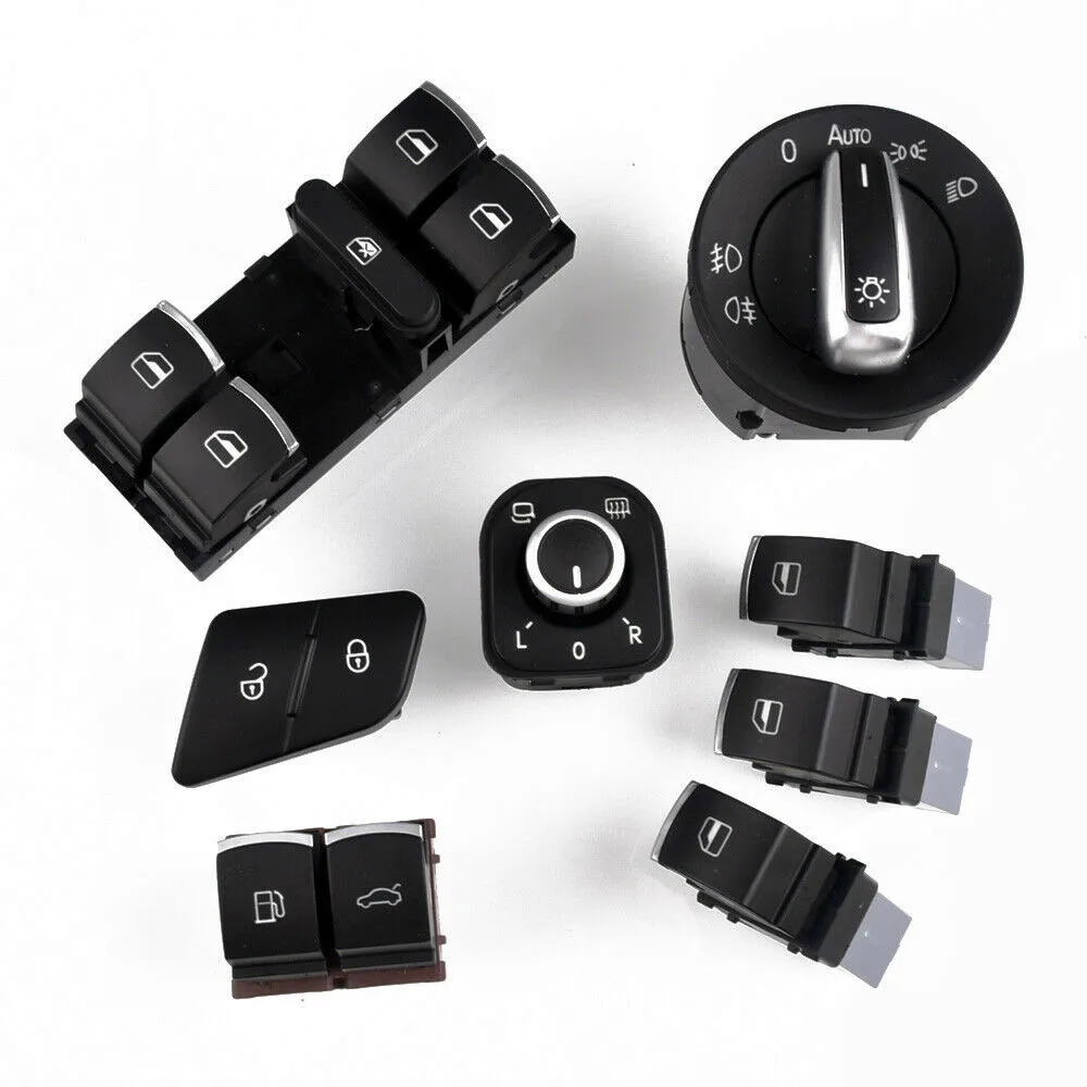 

8Pcs Chrome Mirror Headlight Master Window Rear View Switch Set for Jetta Passat 5ND 941 431B 5ND959855 5ND 959 857 3C0962125B