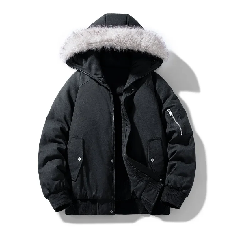 Winter Man Parkas Down Jacket Thicken Cold-proof Long Sleeve Men Coat Loose Long Sleeve Zipper Fur Hooded Male Outerwear