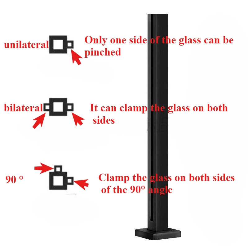 Black Glass Railing Post,304 Stainless Steel Railing for Railing Balcony Deck Stairs,Cannot Add Handrail