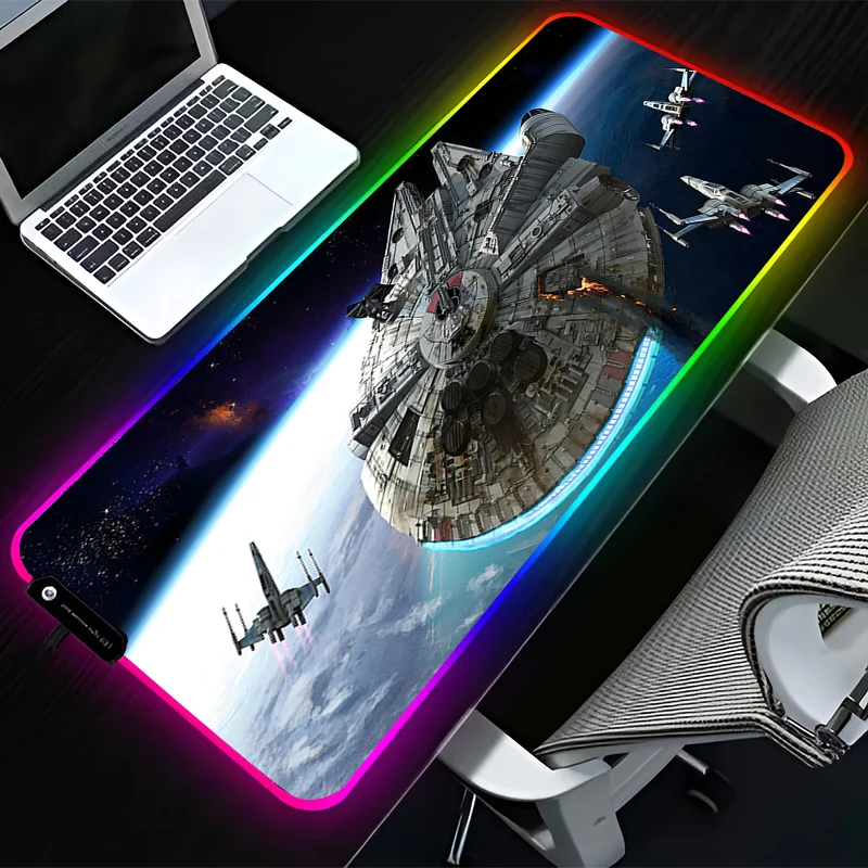 LED Mouse Pad Star Wars Spacecraft HD Large Game RGB Mousepad Computer Keyboard Office Desk Pad Laptop Desktop Accessories XXL