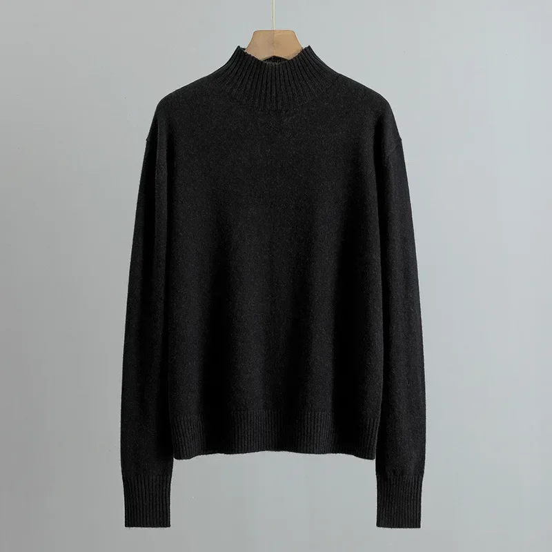 Autumn and Winter New Classic Simple Half High Collar Pullover Knitted Cashmere Sweater Women