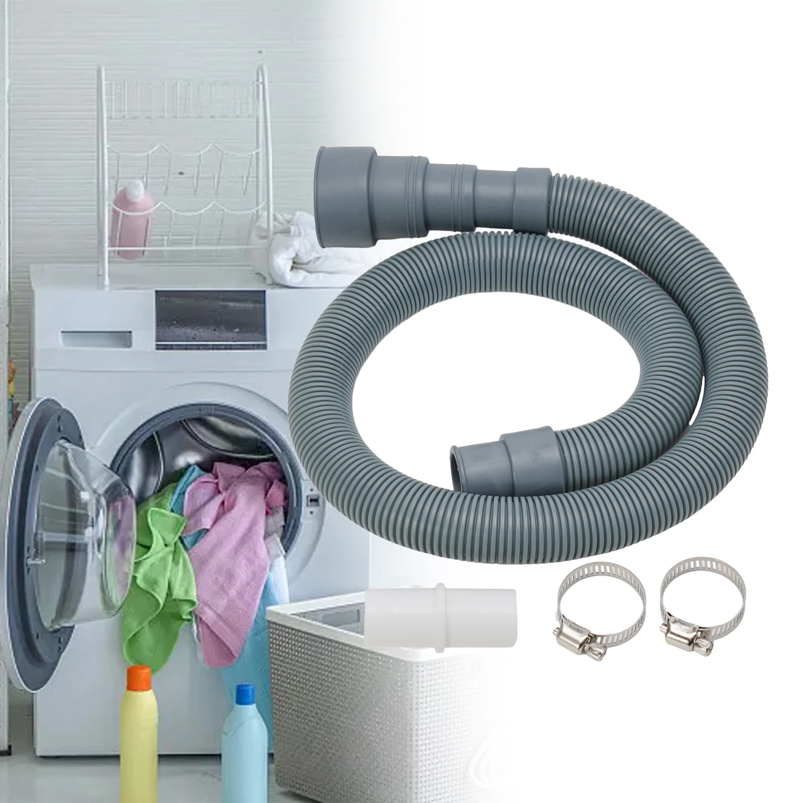 70/150/200cm Drain Pipe Washing Machine Dishwasher Drain Waste Hose Extension Pipe With Connector Hose Connect Clamps Set
