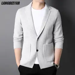 Cárdigan de lana de alta calidad para hombre, Chaqueta de punto de estilo coreano, ajustada, informal, sólida, 5%