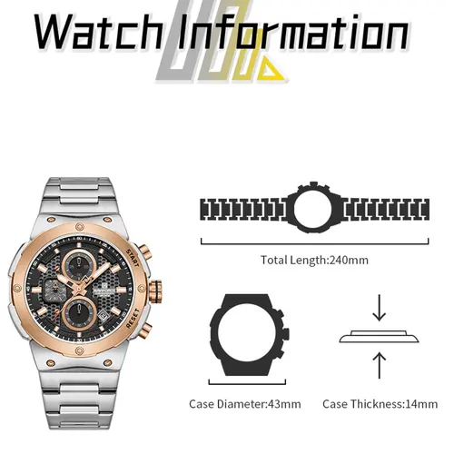 Imagen 2 del producto NAVIFORCE, reloj de cuarzo para hombre de la mejor marca, reloj de pulsera con cronógrafo luminoso de lujo, reloj de pulsera con calendario de fecha resistente al agua de acero inoxidable para hombre