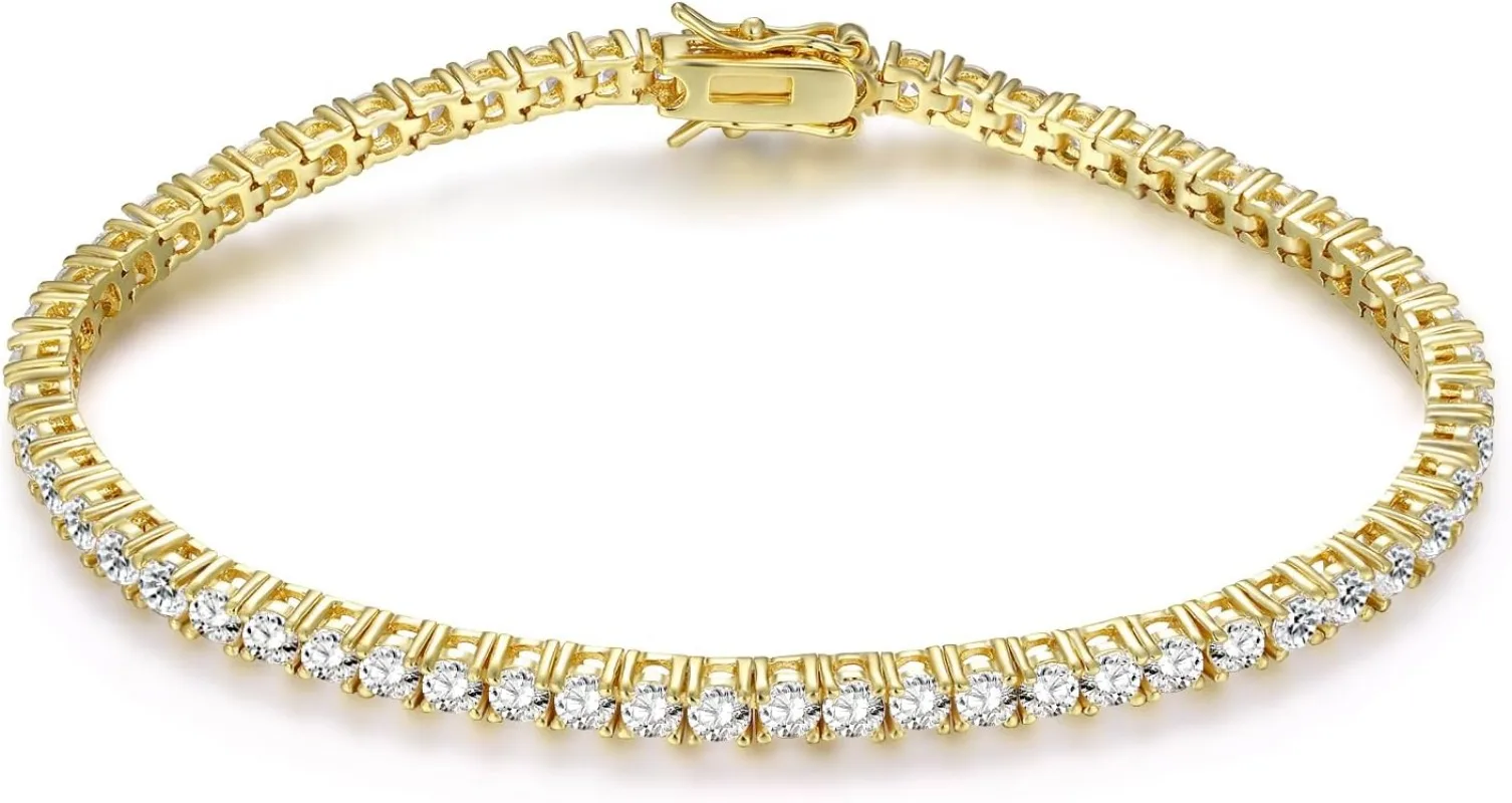 2025 جديد 7-8 بوصة سوار للتنس مع أربعة مخالب مطعمة الزركون سوار للنساء الرجال هدية عيد الحب مجوهرات