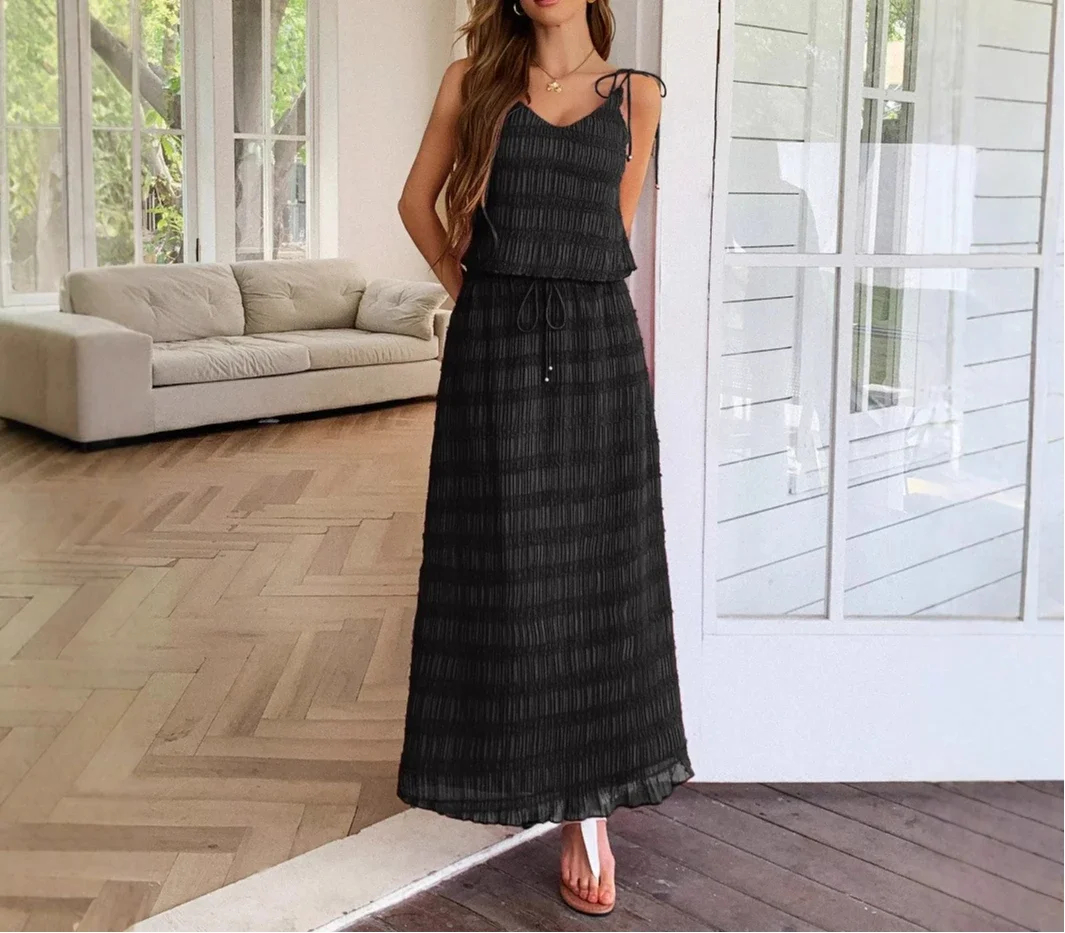 

Elegant Wind Strap Ripple Small Strap Set Women's 2026 Summer A-line Half Length Skirt