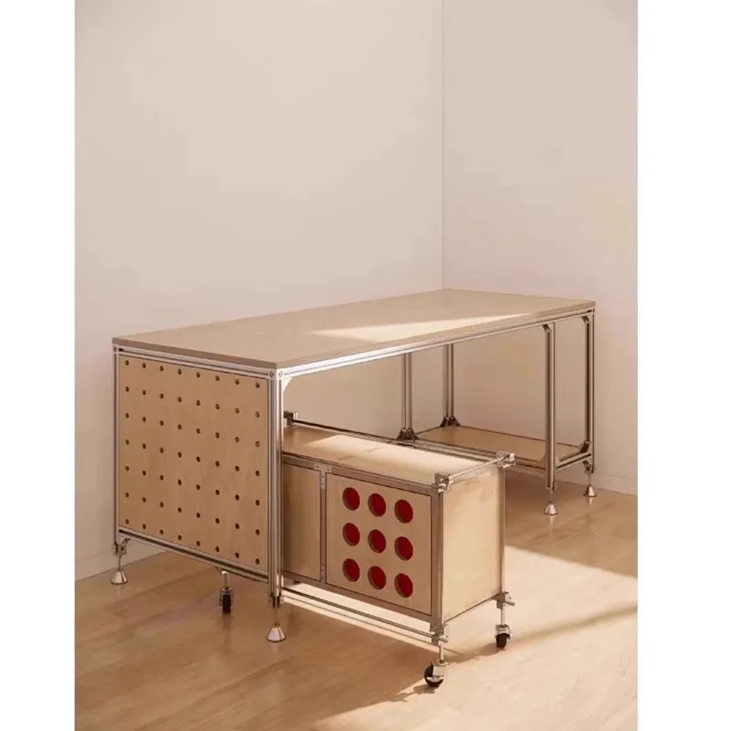 Birch solid wood computer desk worktable ocean plate desk aluminum profile rectangular table integrated table cabinet