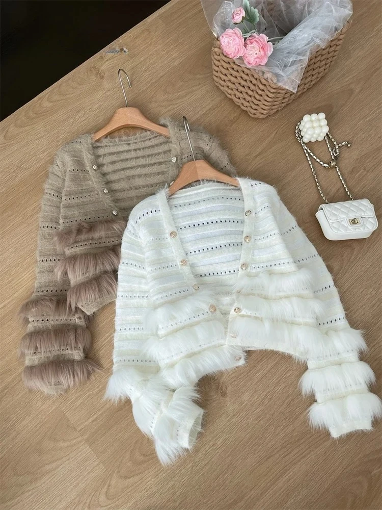 女性カーキカーディガンカシミヤセーター原宿韓国 Y2k 長袖高級モヘアセーターヴィンテージ 2000 年代の服秋 2025