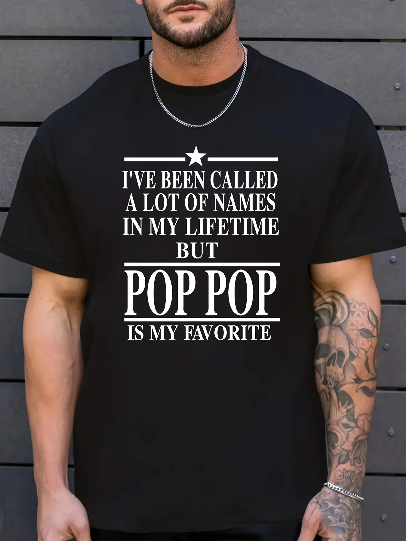 Men's Large Size Casual Pattern T-Shirt Pop Pop Slogan Printed Olive Green Lightweight Polyester Fiber Crew Neck Short Sleeve