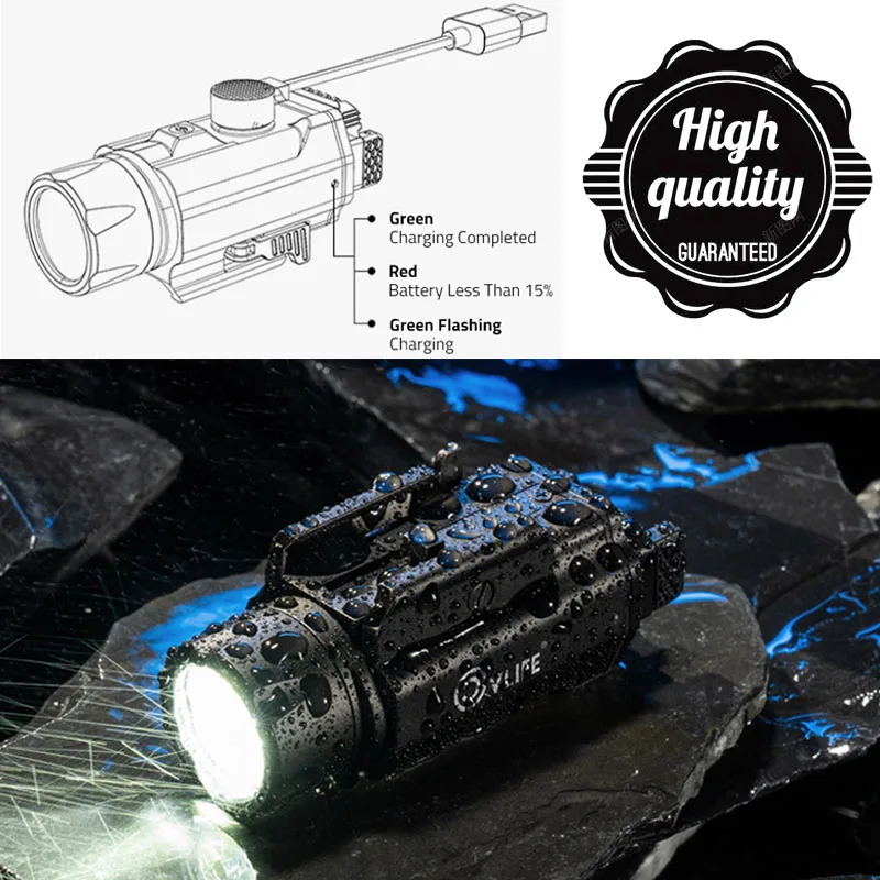 

1500 Lumens Pistol Tactical Flashlight Magnetic Rechargeable with Quick Install Adjustable Rail Picatinny Strobe Function