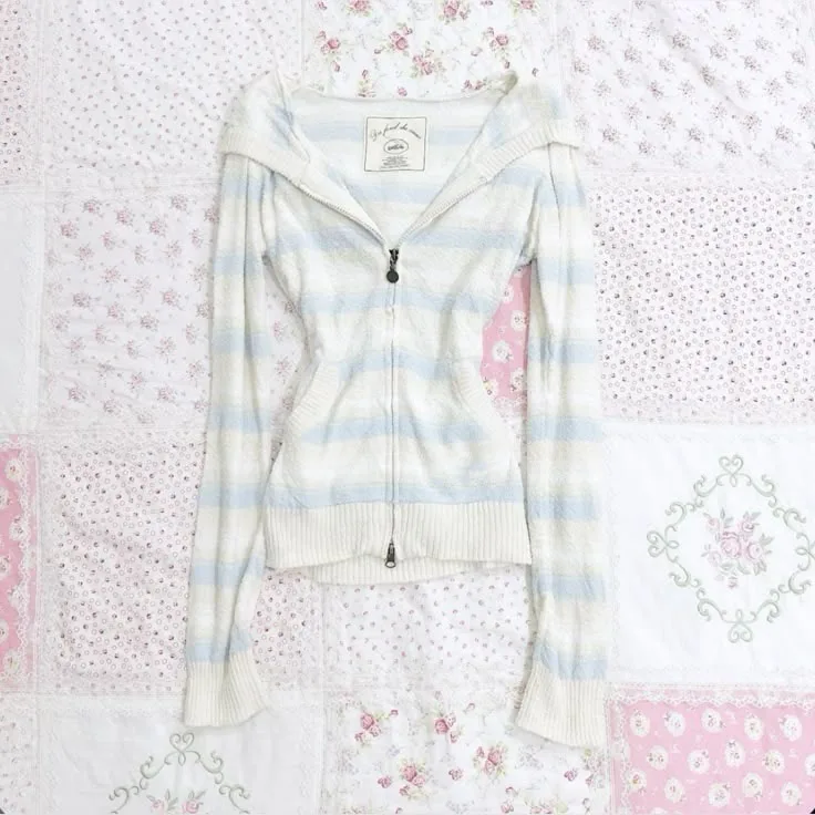 

Y2k Stripe Sweater Women Clothes Cardigan kawaii Hooded White Loose Winter Sweaters Harajuku Kpop Tops haut femme 2025 Sweaters