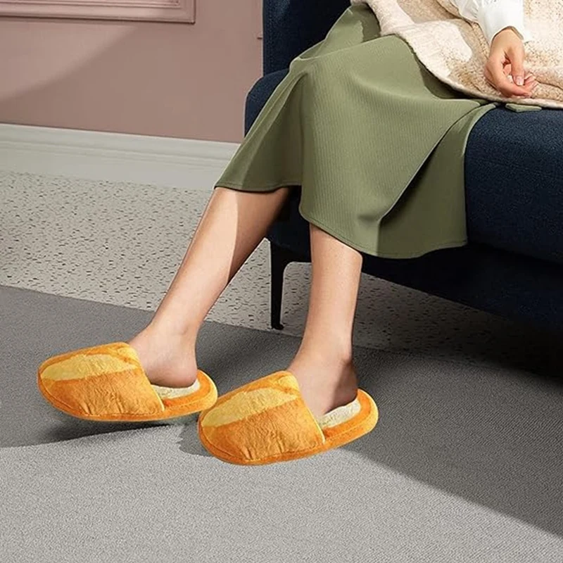 Simulation Foodie Bread Burger Toast Winter Home Soft-Soled Anti-Slip Plush Warm Cotton Slippers