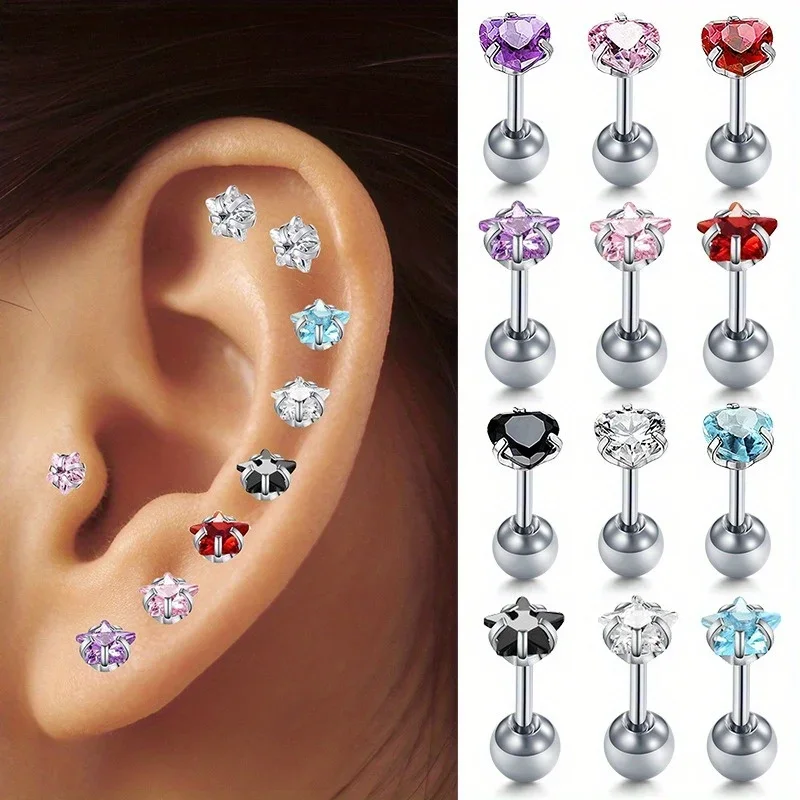1PCS Heart/Star/Earrings puncture, Cubic Zirconia Stainless Steel   Earrings, Cartilage Colorful Stud Earrings  Women's Jewelry