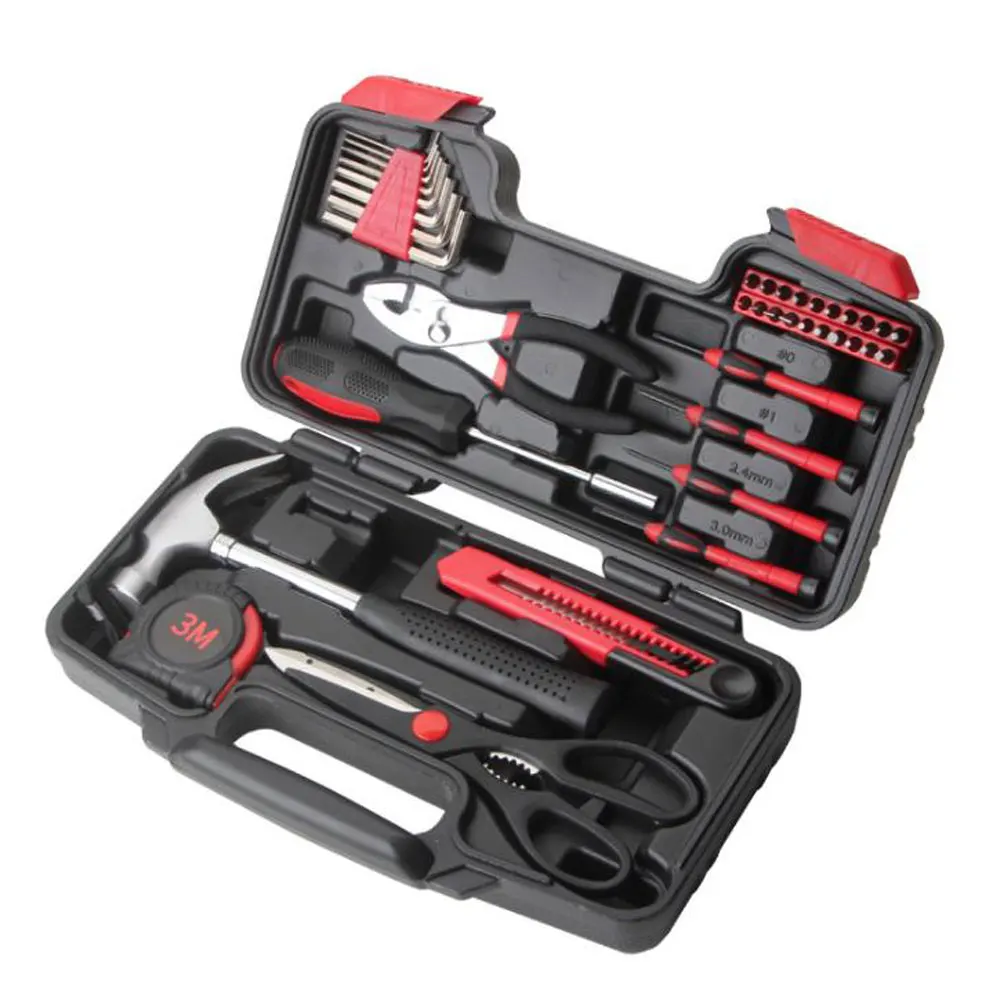 39 Piece Tool Set Hand Tool Household Repair Tools Kit Mechanics Women Red DIY Household Home Hand Tool Set