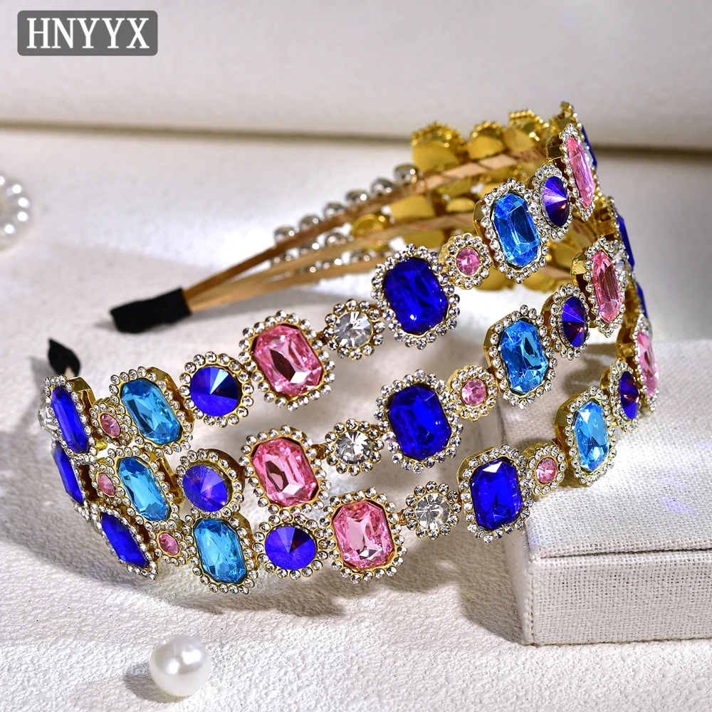 HNYYX Colorful Rhinestone Hair Accessories Luxury Bridal Headband Women's Party Hairband Wedding Crystal Bridesmaid Jewelry A240