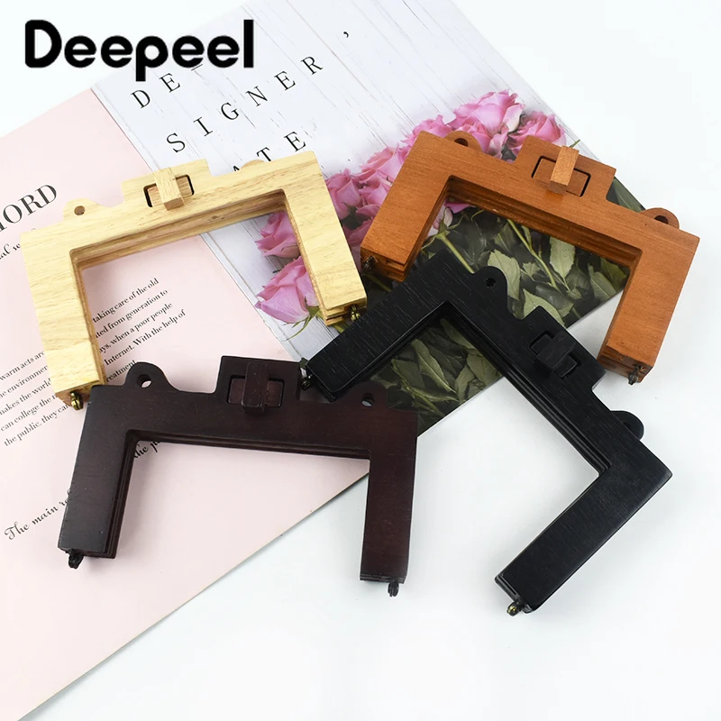 1Pc 16cm Square Solid Wooden Bags Handles DIY Kiss Clasp Handmade Sewing Brackets Wood Bag Handle Purse Frames Sew Accessories