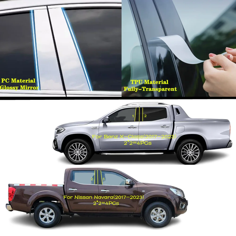 For Nissan Navara NP300 ST/Mercedes Benz X-Class 2017-2023 Car TPU/Glossy Mirror Pillar Post Cover Door Trim Window Sticker