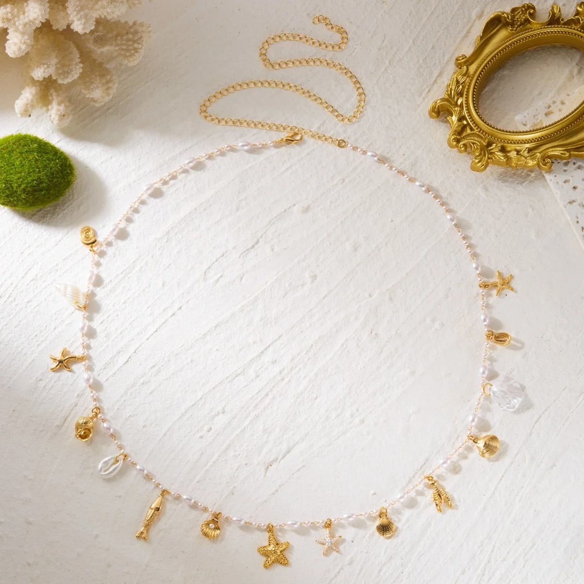 Boho Seestern Fisch Hummer Muschel Quaste Taillenkette für Damen und Herren, zierliche Sommer-Körperschmuckkette mit Imitationsperlen – Detail 18